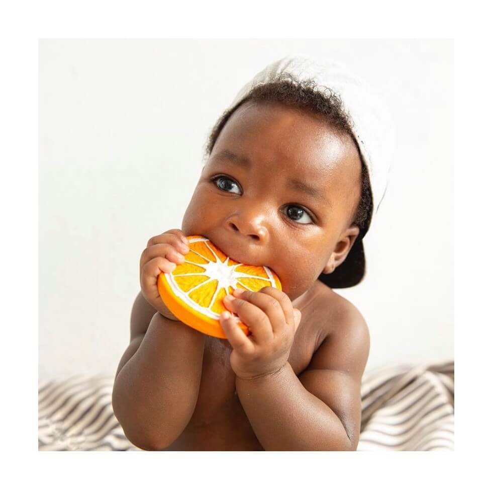 Baby with Clementino the orange teether