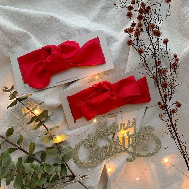 baby red Christmas top knot hair accessory