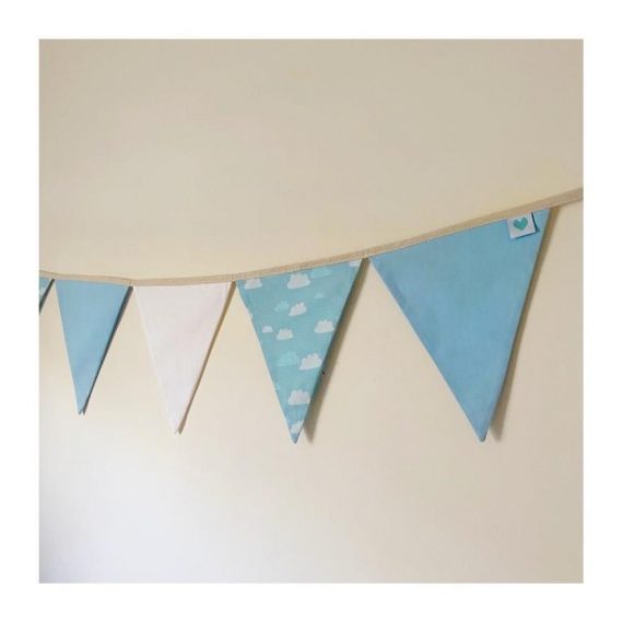 White, clouds, and blue nursery bunting