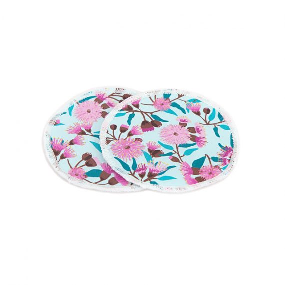 Front view of floral gumnuts pads used for breastfeeding