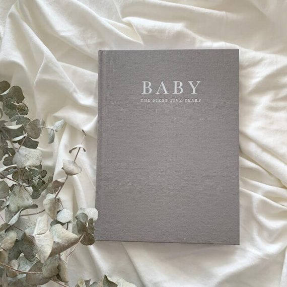 Baby book the first five years grey front cover