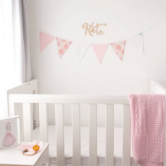 Nursery Bunting Pink blossom and white