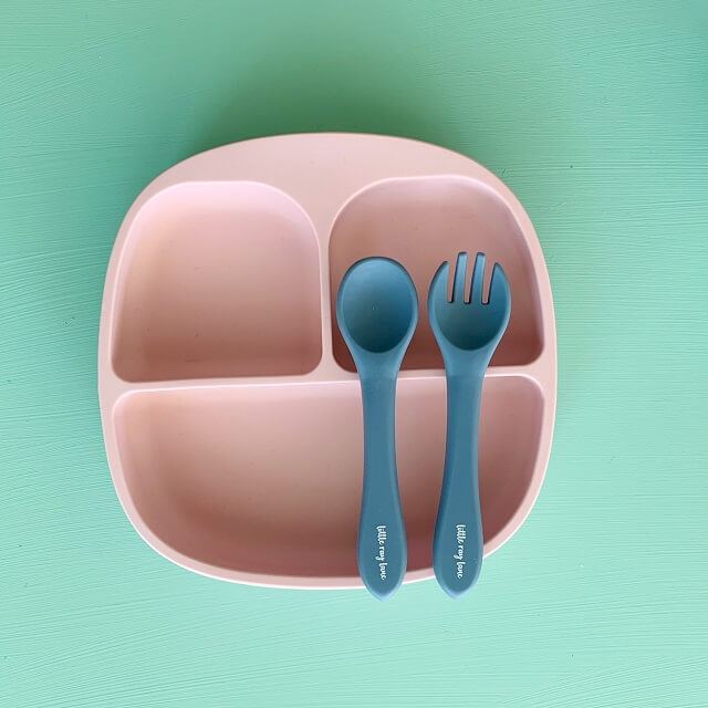 feeding utensils plate, spoon and fork