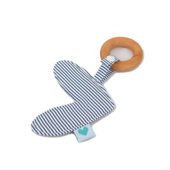 love heart teether front view blue stripes print