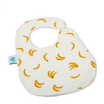 small unisex bibs in bananas print front view