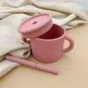 Cup with straw and lid made from silicone in rose colour