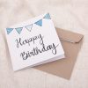 Card Happy Birthday with Blue Bunting and Envelope