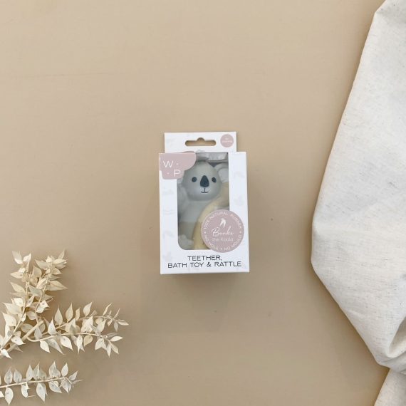 Koala Rattle Teether and Bath Toy in packaging