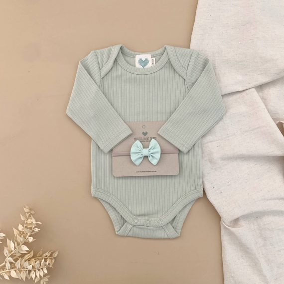 mint onesie with mint baby headband